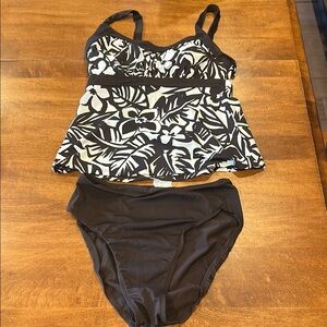 Brown and White Floral Women's Swimwear Set